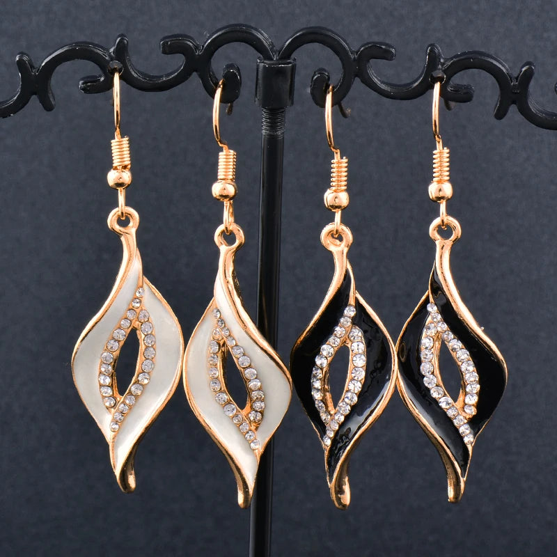 SINLEERY Charm White Black Enamel Earrings For Women Gold Color Leaf Drop Earrings Female Fashion Jewelry ES524 SINLEERY Charm White Black Enamel Earrings For Women Gold Color Leaf Drop Earrings Female Fashion Jewelry ES524